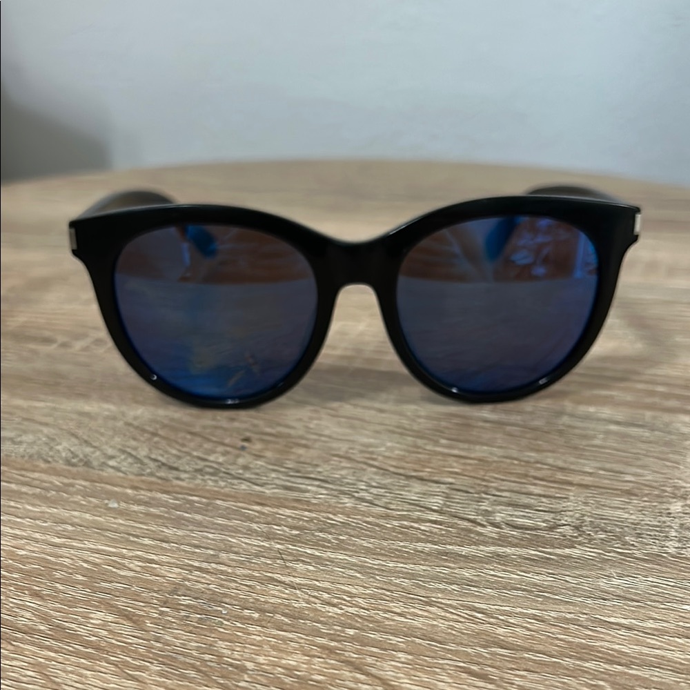 Black Large Frame Saint Laurant Sunglasses with Blue Lenses. No Case.